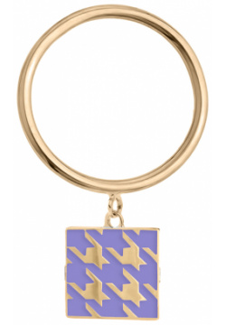 LUTA Jewelry Покрытое лимонным золотом серебряное подвижное кольцо с узором «гусиная лапка» из лавандовой и белой эмали 106196