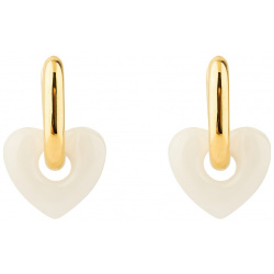 Aqua Золотистые серьги с белыми подвесками сердцами 115441