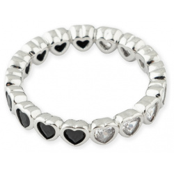 Herald Percy Серебристое кольцо из сердец с белыми и черными кристаллами 116411