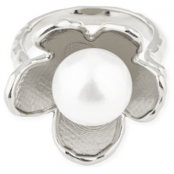 Aqua Серебристое кольцо цветок с белой бусиной 118182
