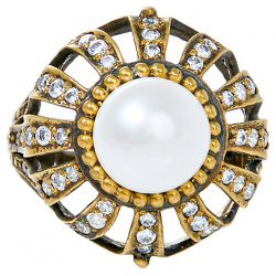 Fiore di Firenze Позолоченное кольцо «Султан» с жемчугом 67783 брасс  покр