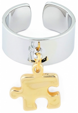 Aqua Серебристое кольцо с золотистым пазлом 90527