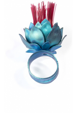 FlyInHome Синее кольцо цветок из титана и нейлона с жемчугом 21233