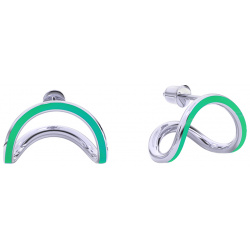 Prosto Jewelry Пусеты свобода из серебра горизонтальные с зеленой эмалью 442991