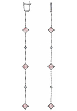 Moonka Серебряные серьги цепочки The Rose с розовым кварцем 166734