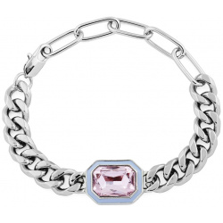 Herald Percy Серебристый браслет из цепи крупного плетения с розовым кристаллом 445317