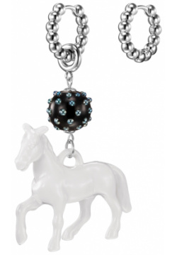 Kotlo Studio Prince Charming Silver  Серебристые серьги с белой лошадкой и черной бусиной Мурано 449781