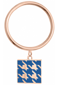 LUTA Jewelry Покрытое розовым золотом подвижное кольцо из серебра с узором "гусиная лапка" синей и коричневой эмали 103716