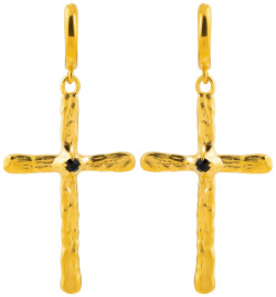 Svarog Sky Золотистые серьги кресты с черным кристаллом 450613