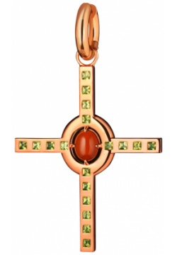 Moonka Позолоченная моносерьга крест из серебра с сердоликом и хризолитами 453539