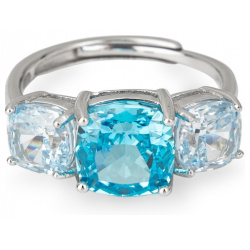 Holy Silver Серебряное кольцо с тремя крупными голубыми кристаллами 453394