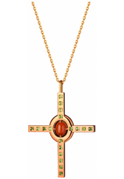 Moonka Позолоченная подвеска крест из серебра с сердоликом и хризолитами 453557