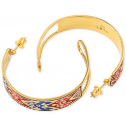 LUTA Jewelry Серебряные серьги хупы Марокко с позолотой  розовой и синей эмалью 456828