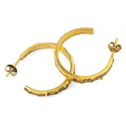 УРА jewelry Фактурные позолоченные серьги кольца из серебра 451716