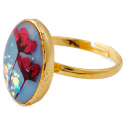 Wisteria Gems Золотистое овальное голубое кольцо с красными цветками 457469