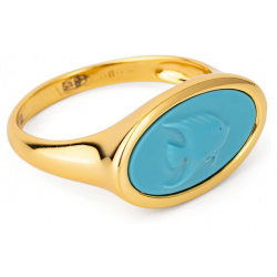ESHVI Позолоченное кольцо печатка с бирюзой рыбкой 460573