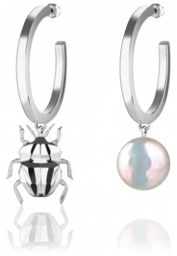 Vertigo Jewellery Lab Асимметричные серьги из серебра BUG с жемчугом 440538 А