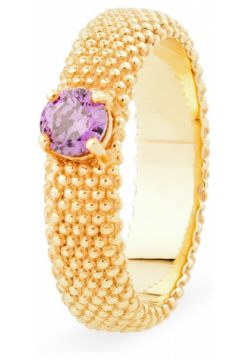 KRASHE jewellery Позолоченное кольцо «Золотые мурашки» с фиолетовым фианитом 463972
