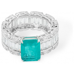 Holy Silver Серебряное кольцо с зеленым кристаллом и паве из белых кристаллов огранки багет 166576