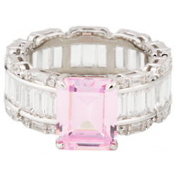 Holy Silver Кольцо из серебра с розовым кристаллом и паве белых кристаллов огранки багет 465226