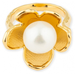 Aqua Золотистое кольцо цветок с белой бусиной 118164