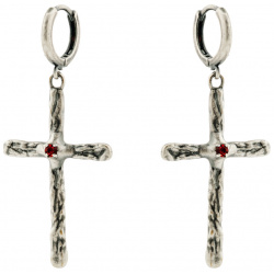 Svarog Sky Серебристые серьги кресты с красным кристаллом 466119