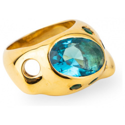 Janashia Золотистое кольцо Ava волнообразной формы со вставками из зеленых и голубого кристалла 459252