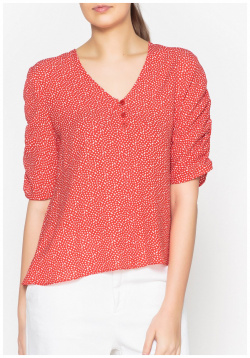 Блузка с рисунком V образным вырезом и короткими рукавами PLAGIAT XS красный LaRedoute 350116732