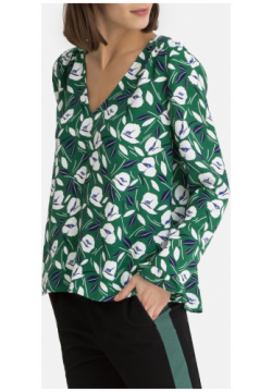 Блузка с принтом и V образным вырезом длинные рукава XS зеленый LaRedoute 350148566