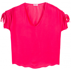 Блузка с V образным вырезом короткие рукава со сборками 38 (FR)  44 (RUS) розовый LaRedoute 350188876