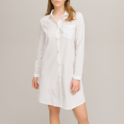 Ночная рубашка из ткани с вышивкой гладью 52 (FR)  58 (RUS) белый LaRedoute 350222168