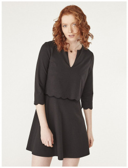 Платье короткое с длинными рукавами расклешенная юбка 46 черный LaRedoute 350264904
