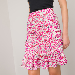 Короткая юбка со складками и кружевами Цветочный принт 38 (FR)  44 (RUS) розовый LaRedoute 350252013