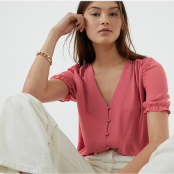 Блузка с V образным вырезом короткими рукавами 44 (FR)  50 (RUS) розовый LaRedoute 350249221