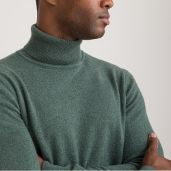 Пуловер с отворачивающимся воротником из кашемира XXL зеленый LaRedoute 350224020