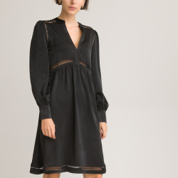 Платье короткое расклешенное с длинными рукавами 40 черный LaRedoute 350242199