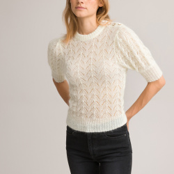 Пуловер с круглым вырезом и короткими рукавами сделано в Европе L фиолетовый LaRedoute 350269102
