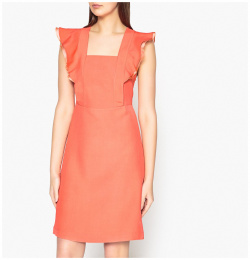 Платье летнее квадратное декольте с воланами CLOTHILDE 44 оранжевый LaRedoute 350105387