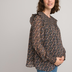 Блузка для периода беременности с воланами цветочный принт 46 (FR)  52 (RUS) черный LaRedoute 350270676