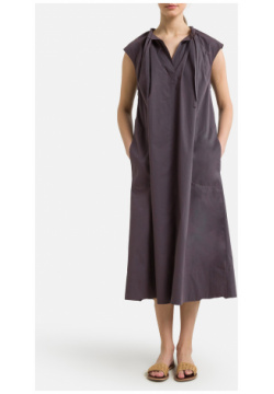 Платье длинное прямое с короткими рукавами 44 серый LaRedoute 350313336