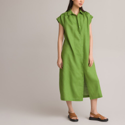 Платье рубашка длинное 100 лен S зеленый LaRedoute 350300293