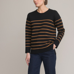 Пуловер в полоску с круглым вырезом из тонкого трикотажа 34/36 (FR)  40/42 (RUS) черный LaRedoute 350305709