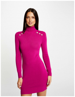 Платье пуловер приталенное с высоким воротником и пуговицами M розовый LaRedoute 350330016