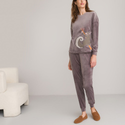 Пижама из велюрового трикотажа анималистичный принт 42/44 (FR)  48/50 (RUS) серый LaRedoute 350307664