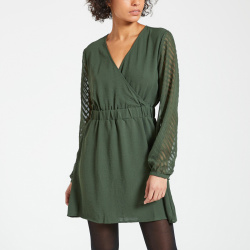 Платье с V образным вырезом длинные рукава XL зеленый LaRedoute 350327461