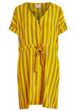Платье короткое расклешенное в полоску с V образным вырезом 44 желтый LaRedoute 350182926