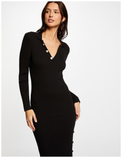 Платье пуловер облегающее со шлицей пуговицами и длинными рукавами L черный LaRedoute 350346999
