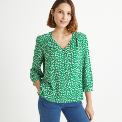 Блузка с V образным вырезом цветочным принтом рукавами 34 44 (FR)  50 (RUS) зеленый LaRedoute 350323452