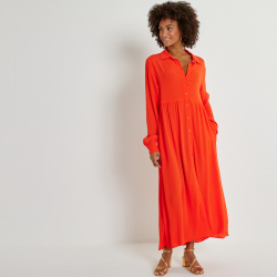 Платье рубашка расклешенное длинное с длинными рукавами 52 оранжевый LaRedoute 350335011
