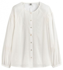 Блузка с круглым вырезом тесьма вышивкой 48 (FR)  54 (RUS) белый LaRedoute 350334033